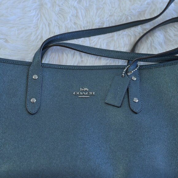 Coach City Tote Metallic Dark Teal G1891-F16221 Excellent Condition - Picture 2 of 5